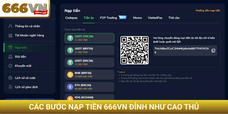 Các bước nạp tiền 666VN đỉnh như cao thủ